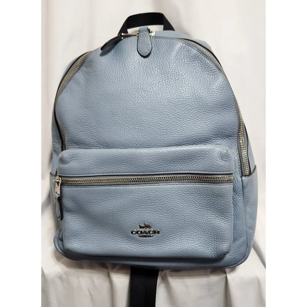COACH Charlie 30550 Pebbled Leather Women's Backpack - Baby Sky Blue Very‎ Clean